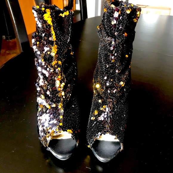 Peep Toe Sequin Ankle Bootie size 10 - Picture 2 of 6